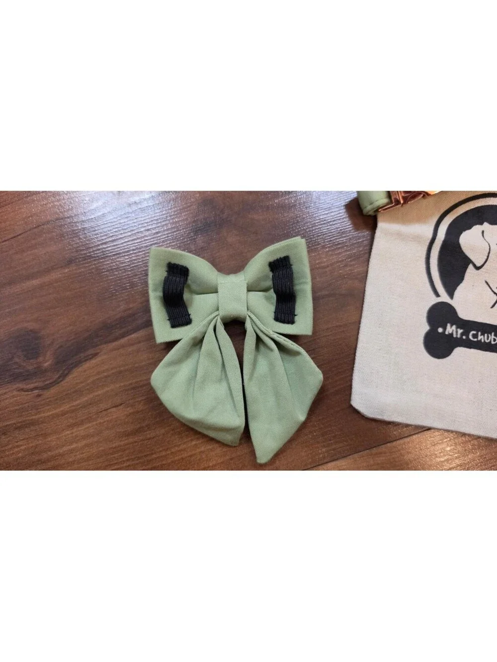 NWT MR. CHUBBYFACE Dog Collar with Detachable Bow Tie Set–Sage Light Green, #179